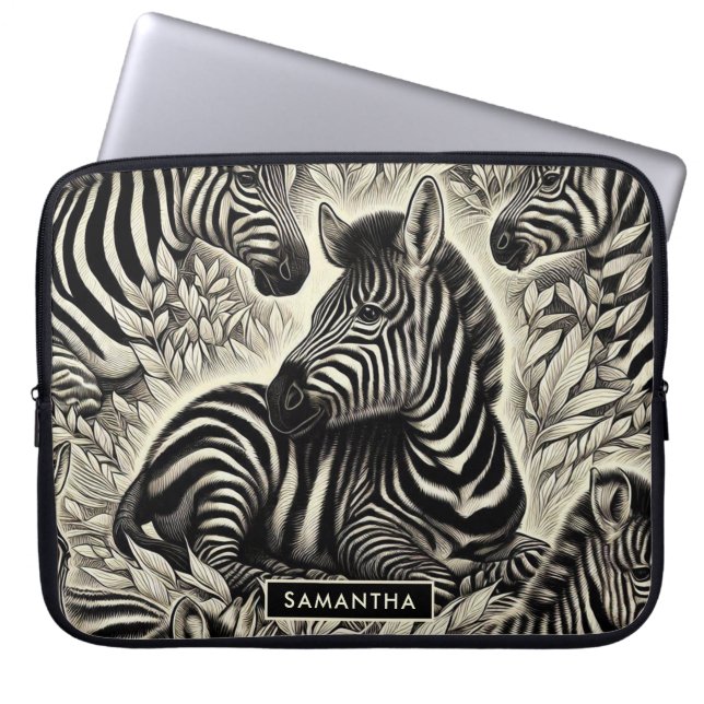 Cute Vintage Zebra Pattern Laptop Sleeve (Front)