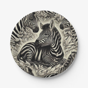 Cute Vintage Zebra Pattern Paper Plates