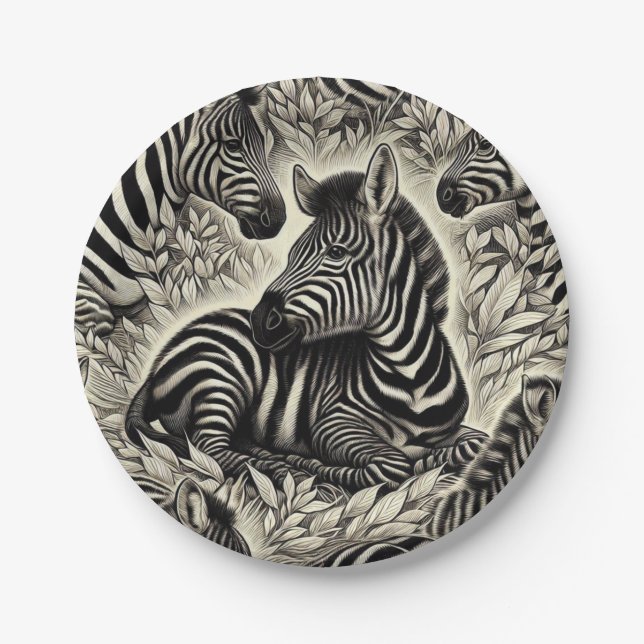 Cute Vintage Zebra Pattern Paper Plates (Front)