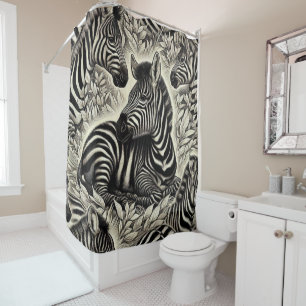 Cute Vintage Zebra Pattern Shower Curtain