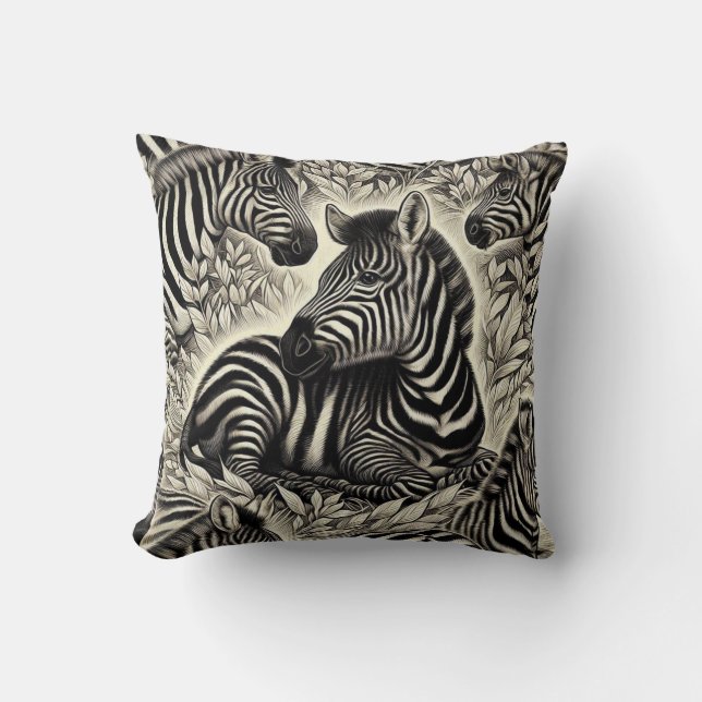Cute Vintage Zebra Pattern Throw Pillow (Front)