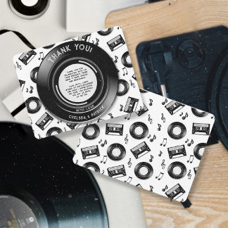 Cute Vinyl Record and Cassette Tape Retro Music Thank You Card