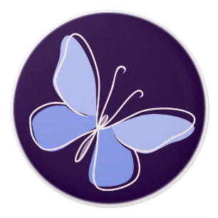 Cute Violet Blue Butterfly Doodle  Ceramic Knob