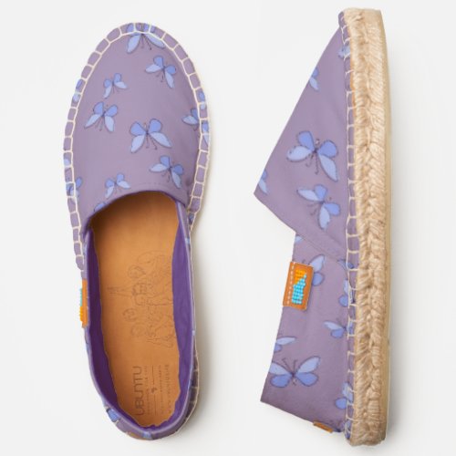 Cute Violet Blue Doodle Insect Pattern Butterfly Espadrilles