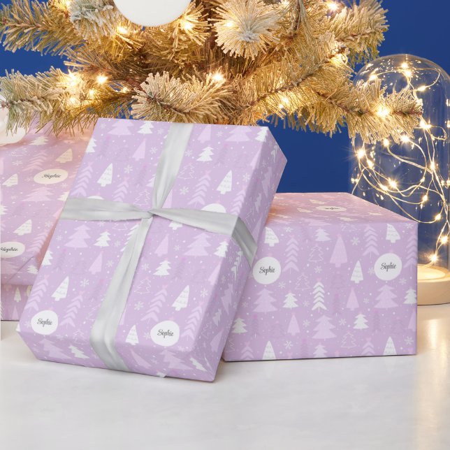 Cute violet Christmas trees Personalized Wrapping Paper (Holidays)