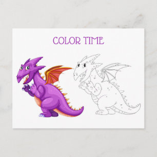 Cute Violet Dark Orange Dragon Coloring Activity Postcard