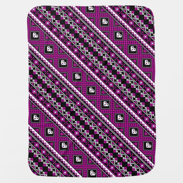 Cute violet lovely ukrainian patterns decorative baby blanket (Front)