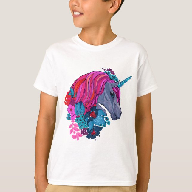 Cute Violet Magic Unicorn Fantasy Illustration T-Shirt (Front)
