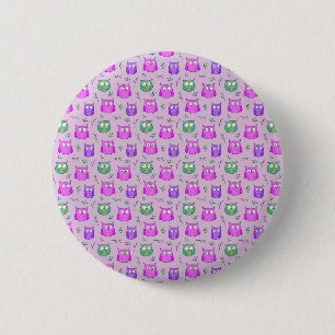 Cute Violet Owl Pattern Button