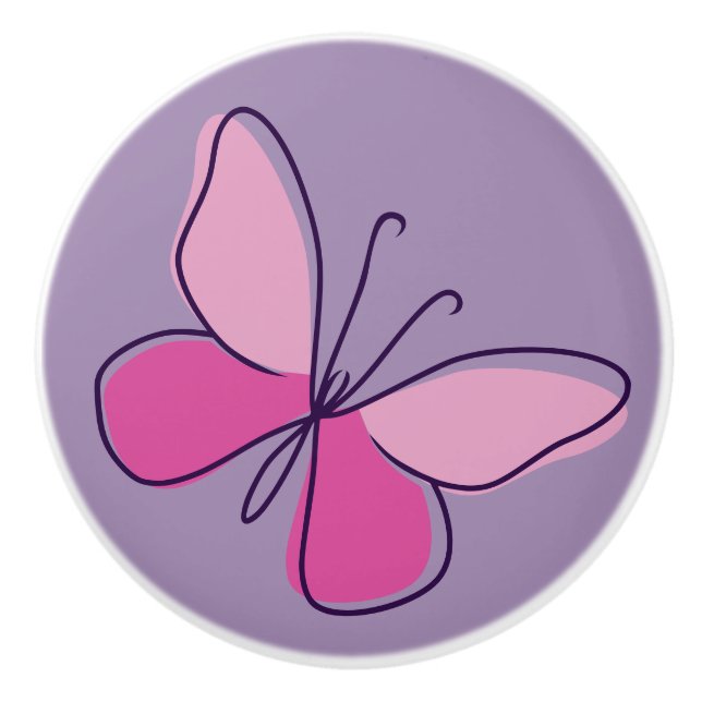 Cute Violet Pink Butterfly Doodle  Ceramic Knob (Front)