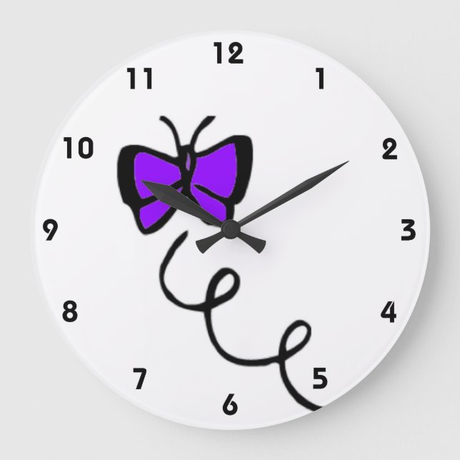Cute Violet Purple Butterfly Large Clock (Front)