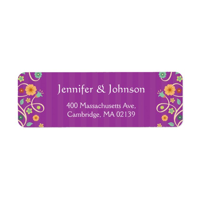 Cute Violet Purple Swirl Floral Stylish RSVP Label (Front)