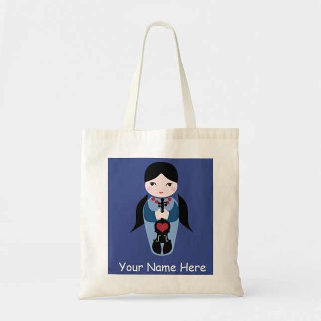 Cute Violin Doll Tote Bag-Add Your Name Bag (Front)
