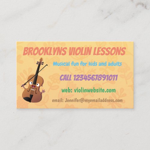 Cute violin lessons teacher cartoon business card