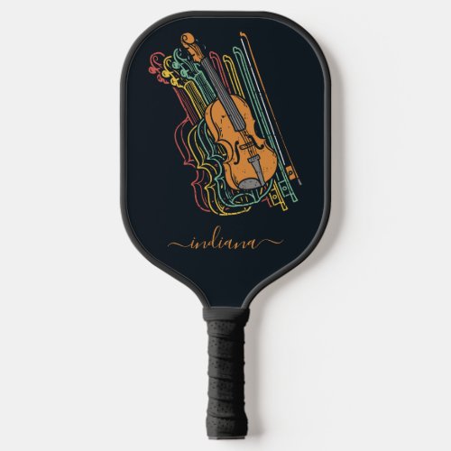 Cute Violin Personalized Monogram Script Pickleball Paddle