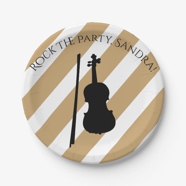 Cute Violin Rock And Roll Musical Instruments  Paper Plates (Front)