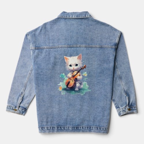 Cute Violinist Cat Violin Musician String Player W Denim Jacket