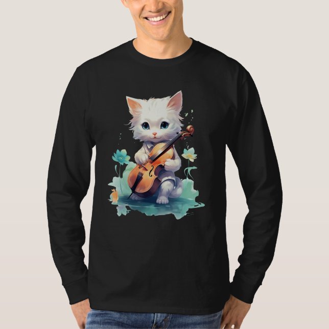 Cute Violinist Cat Violin Musician String Player W T-Shirt (Front)