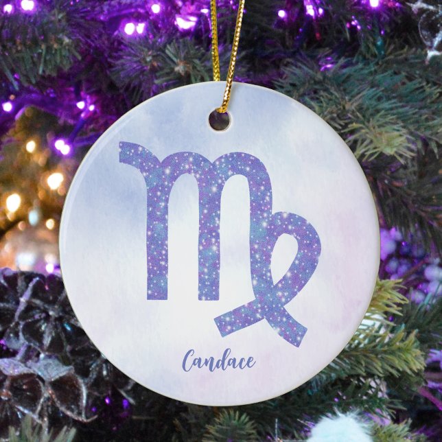 Cute Virgo Astrology Sign Custom Purple Christmas Ceramic Ornament (Creator Uploaded)
