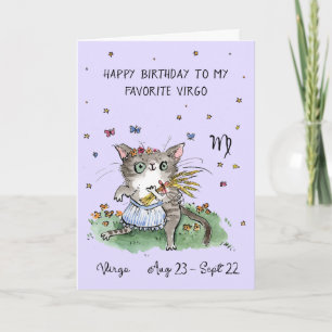 Cute Virgo card Zodiac Cat Star sign horoscope