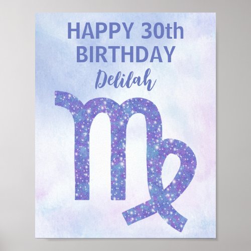 Cute Virgo Custom Astrology Purple Birthday Party Poster