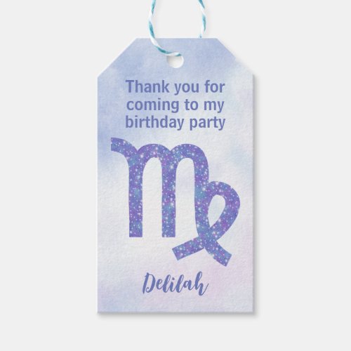 Cute Virgo Custom Purple Astrology Birthday Party Gift Tags
