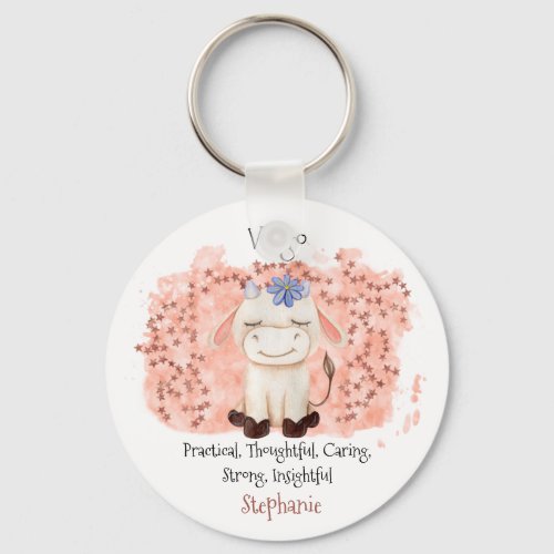 Cute Virgo Maiden Watercolor Bull Zodiac Keychain