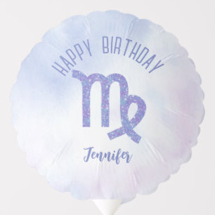 Cute Virgo Sign Custom Purple Happy Birthday Balloon