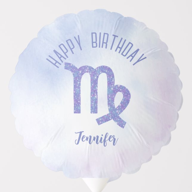 Cute Virgo Sign Custom Purple Happy Birthday Balloon (Front)