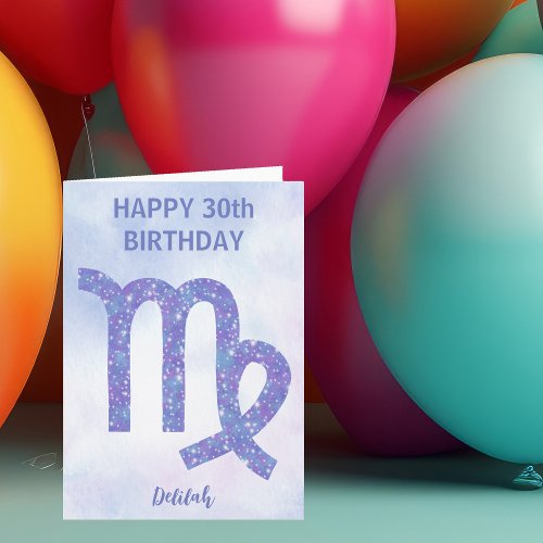 Cute Virgo Sign Custom Purple Happy Birthday Card