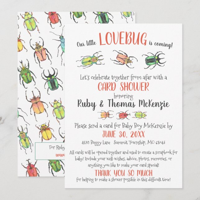 Cute Virtual Baby Card Shower Love Bugs Beetles (Front/Back)