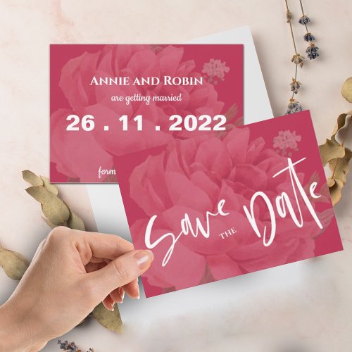 Cute Viva Magenta Rose Floral Minimalist Wedding Save The Date