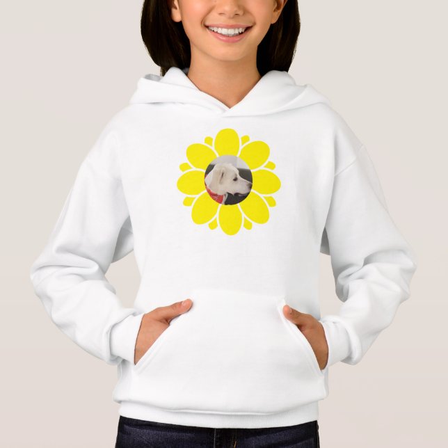 Cute Vivid Yellow Flower Frame for Pet Photo Girls Hoodie (Front)