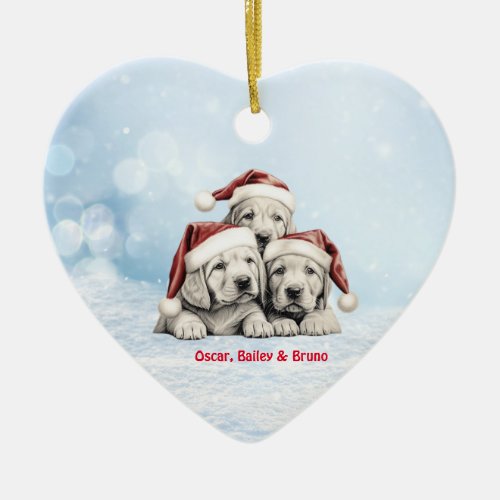 Cute Vizsla Puppies Dogs Santa Hat Paw Pencil Art  Ceramic Ornament