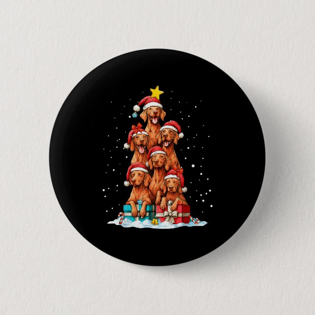 Cute Vizsla Viszla Dog Christmas Tree Xmas Hat  Button (Front)