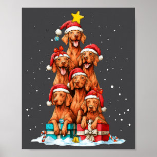 Cute Vizsla Viszla Dog Christmas Tree Xmas Hat  Poster