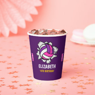 Cute Volleyball Birthday Girl Paper Cups