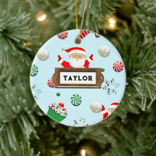 Cute Volleyball Christmas Collectible Ceramic Ornament