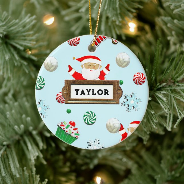 Cute Volleyball Christmas Collectible Ceramic Ornament (Tree)