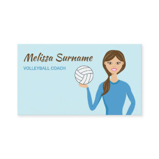 Cute Volleyball Coach Girl Illustration Blue Business Card