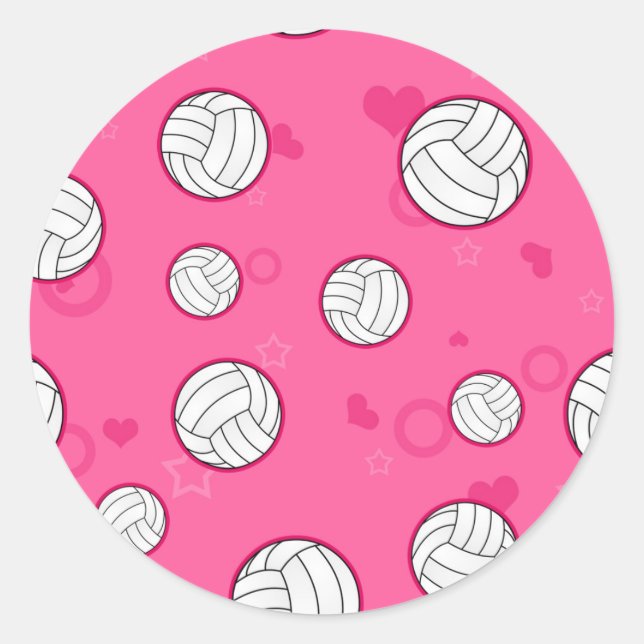 Cute Volleyball Pattern Pink Classic Round Sticker (Front)