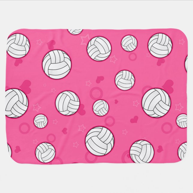 Cute Volleyball Pattern Pink Receiving Blanket (Horizontal)