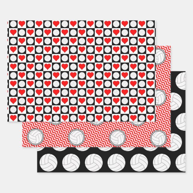 Cute Volleyball Patterns Sports Player Team Party Wrapping Paper Sheets (Set)