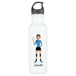 Cute Volleyball Player Girl With Custom Name Stainless Steel Water Bottle
