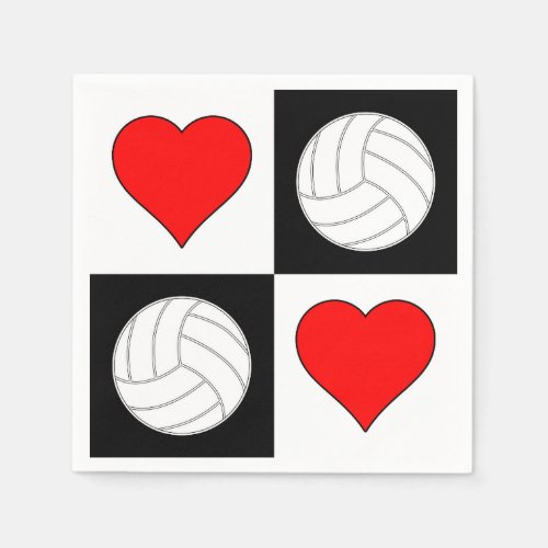 Cute Volleyballs  Hearts Tennis Party Napkins