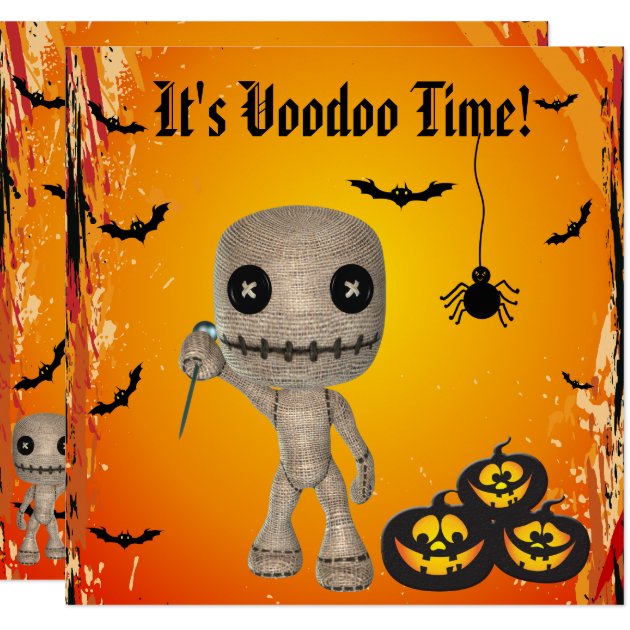 Cute Voodoo Doll & Pumpkins Halloween Party Invitation