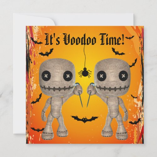 Cute Voodoo Dolls Bats  Spider Halloween Party Invitation