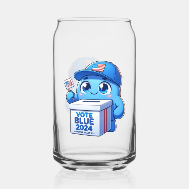 Cute Vote Blue 2024 Presidential Election Can Glass (Front)