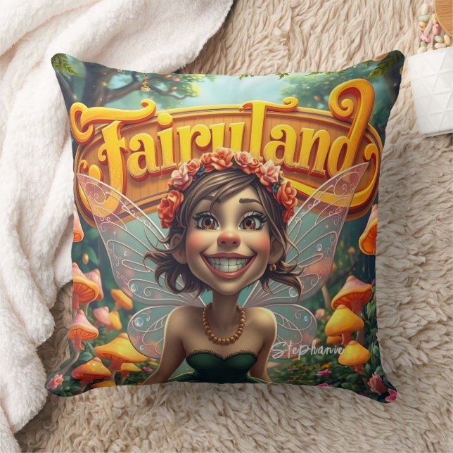Cute Wacky Funny Fairy In Fairyland Throw Pillow (Blanket)