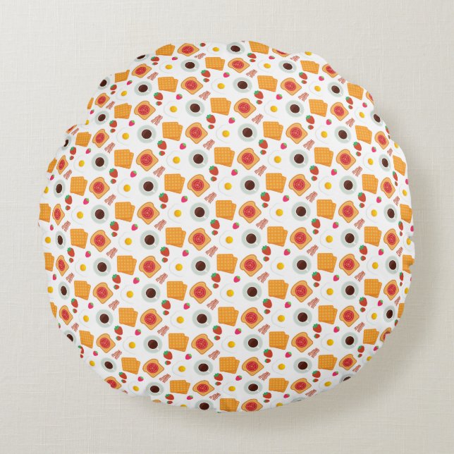 Cute Waffle & Coffee Breakfast Pattern Round Pillow (Front)